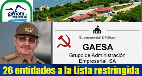 Lista restringida entidades militares cubanas