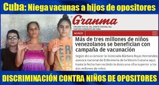 Cuba: Niega vacunas a hijos de opositores