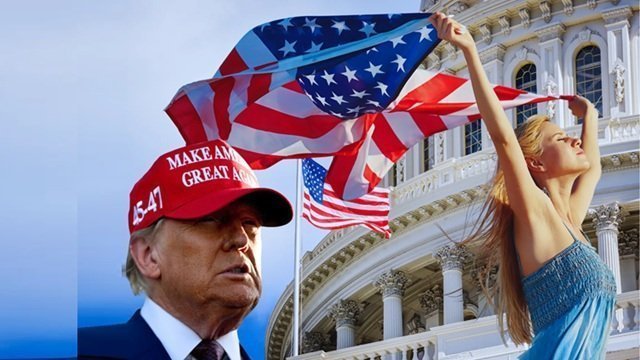 La bandera americana a toda asta en el juramento de Trump