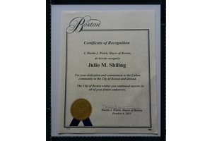 boston Certificate of recognition